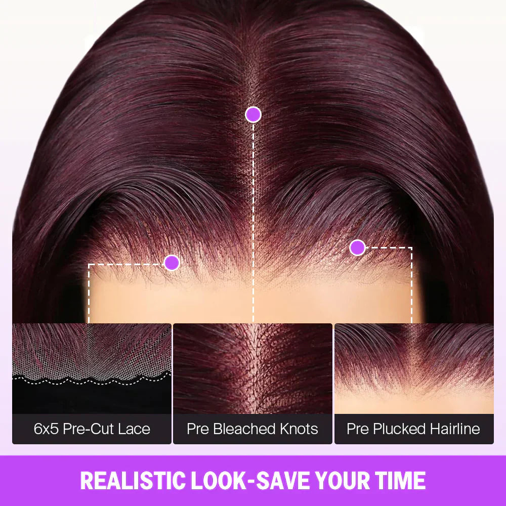 13x4 Lace Frontal Plum Straight Glueless Wig with Natural Hairline